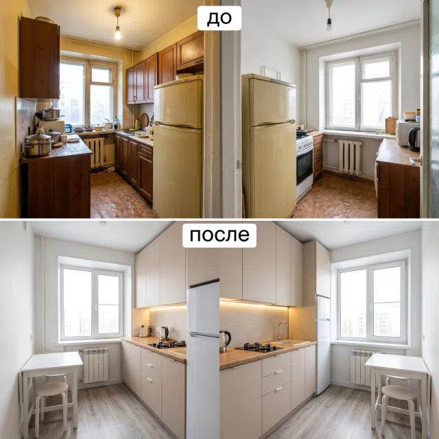 ремонт маленькой кухни до и после: 6 м² без магии